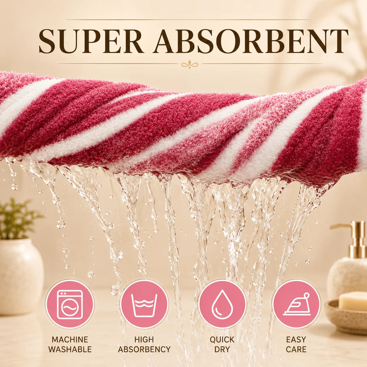 8-Piece Ultra Absorbent Towel Set, Lint-Free & Super Soft Two-Tone Striped Bath Towel Collection, Premium Microfiber Bathroom Towel Set Includes 2 Bath Towels, 2 Face Towels & 4 Hand Towels, Suitable for Bathroom, Spa & Hotel