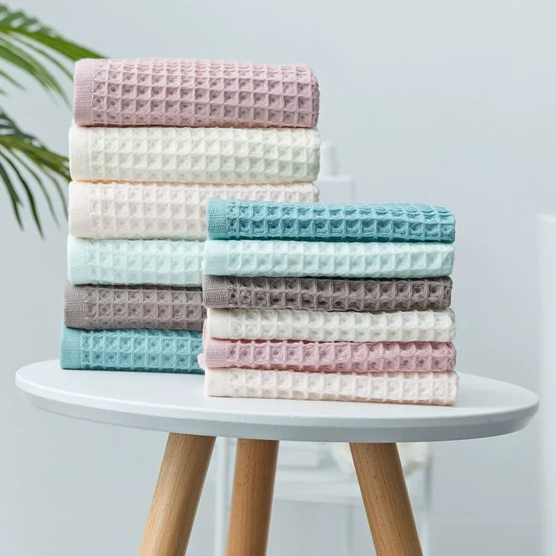 100% Cotton Bath Towel Set for Adult Child Super Absorbent Soft Bathroom Waffle Towel Solid Color Kitchen Clean Towels