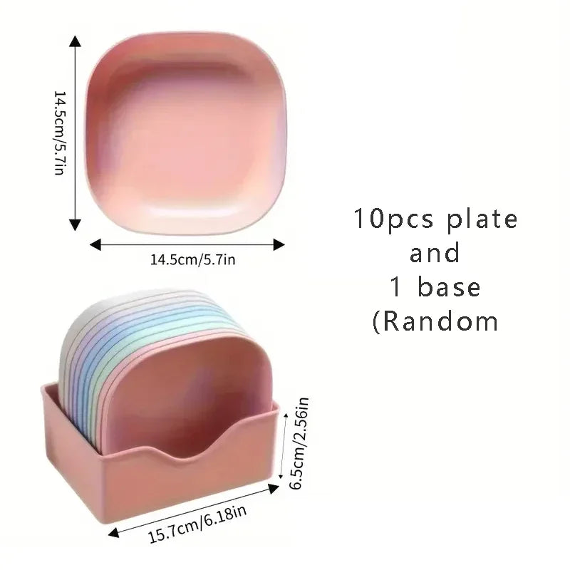 10pcs Plates Bases Set Square Lightweight Bone Spitting Plate Candy Fruit Cookie Cake Dinner Dishes Plates Kitchen Accessories
