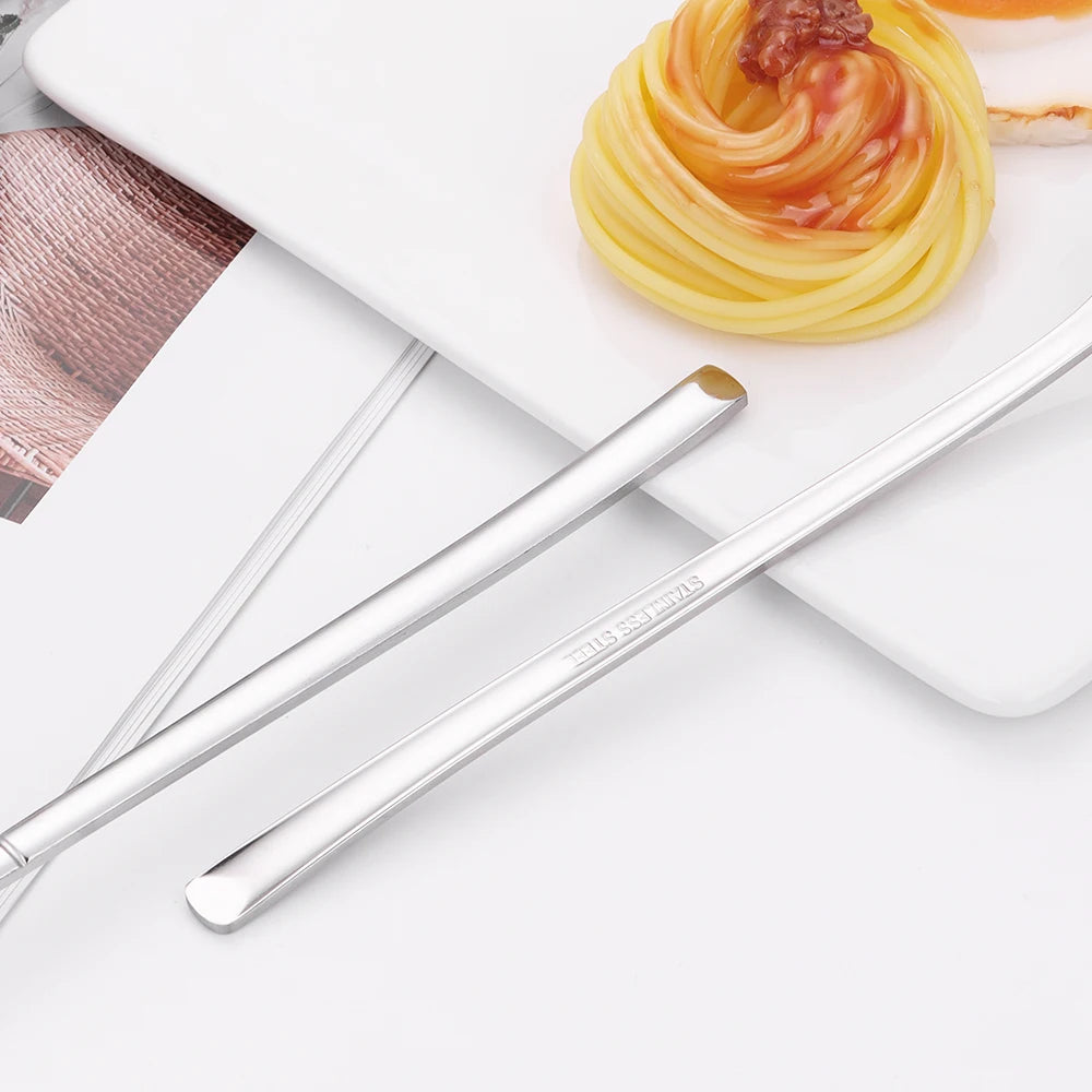 4/6 Piecces Silver Tableware Stainless Steel Cutlery Mirror Elegant Dinner Set Thin Knife Fork Spoon Flatware Sliverware