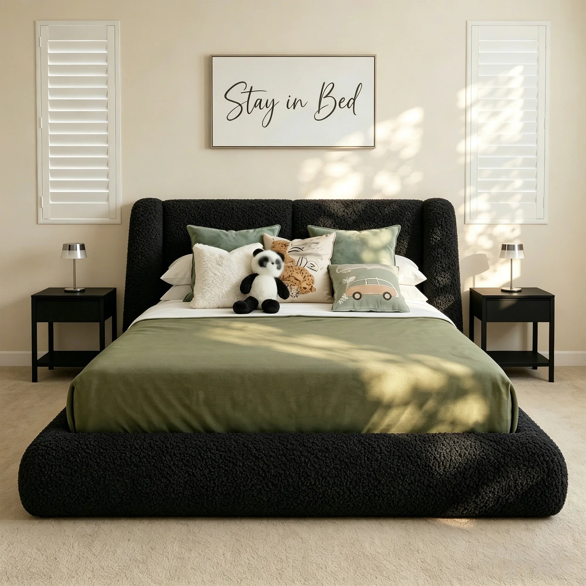 EnHomee Cloud Bed Frame with 4-inch Thick Headboard Protection, Upholstered Soft Bed Frame with Soft Rounded Corners, No Box Spring Needed