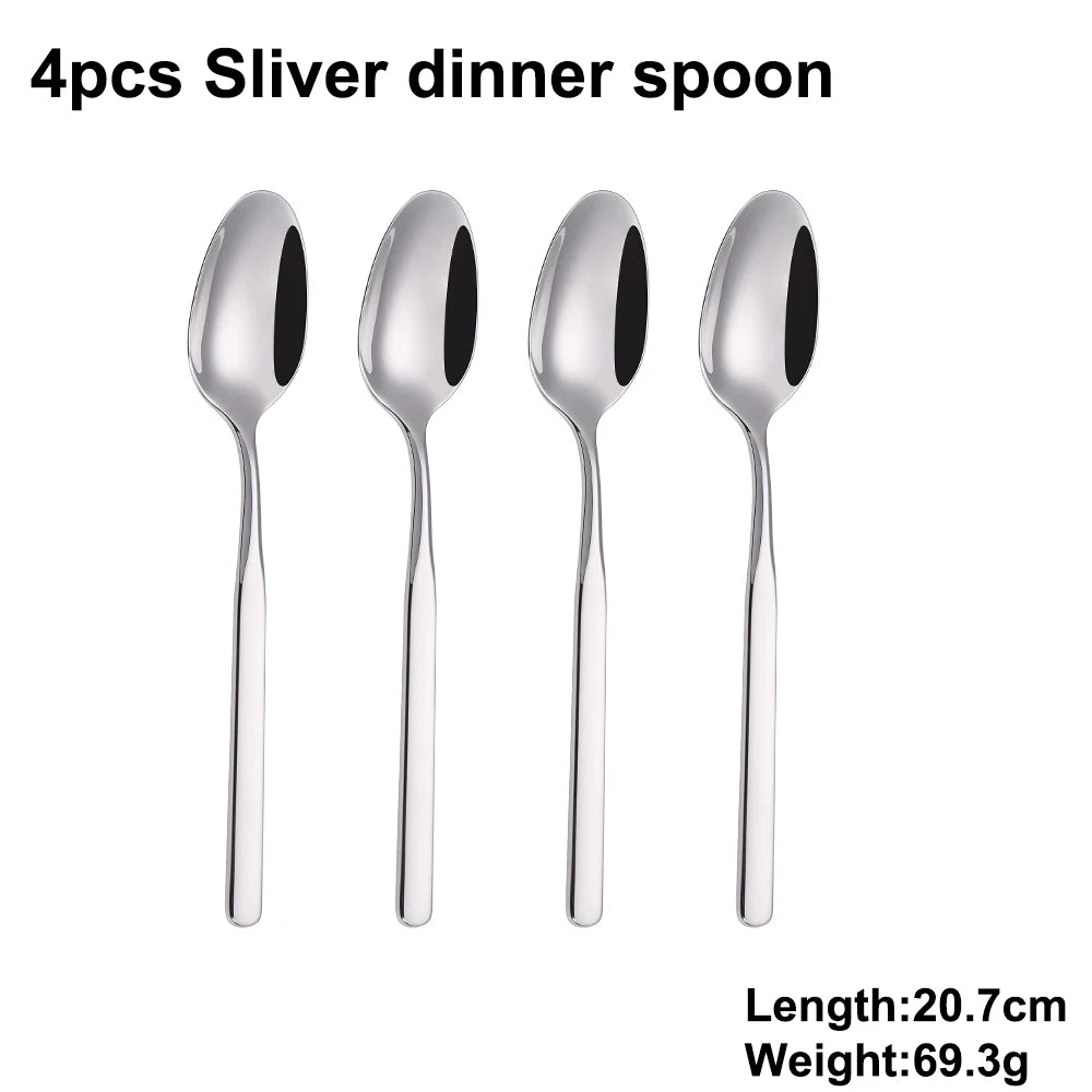 4/6/12/16/18/20/24Pcs Cutlery Set Stainless Steel 304 Tableware Western Knife Fork Spoon Set Mirror Sliverware Dishwasher Safety