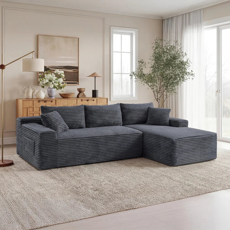 106.3" Cloud Modular Sectional Sofa Couch with L-Shape Chaise, Modern Minimalist Upholstered Couches for Living Room Bedroom, D