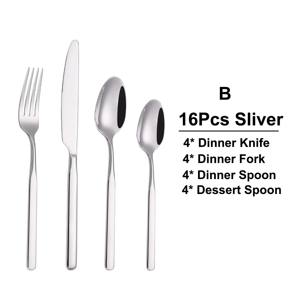 4/6/12/16/18/20/24Pcs Cutlery Set Stainless Steel 304 Tableware Western Knife Fork Spoon Set Mirror Sliverware Dishwasher Safety