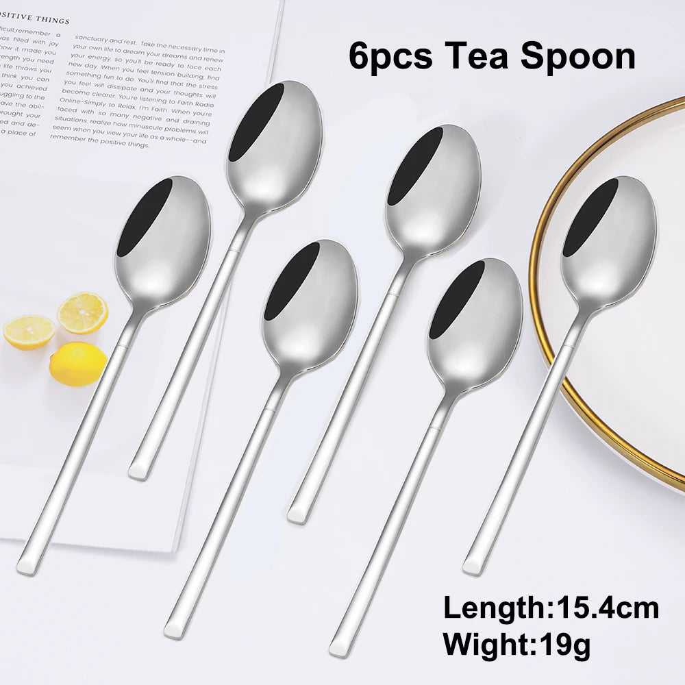 4/6 Piecces Silver Tableware Stainless Steel Cutlery Mirror Elegant Dinner Set Thin Knife Fork Spoon Flatware Sliverware