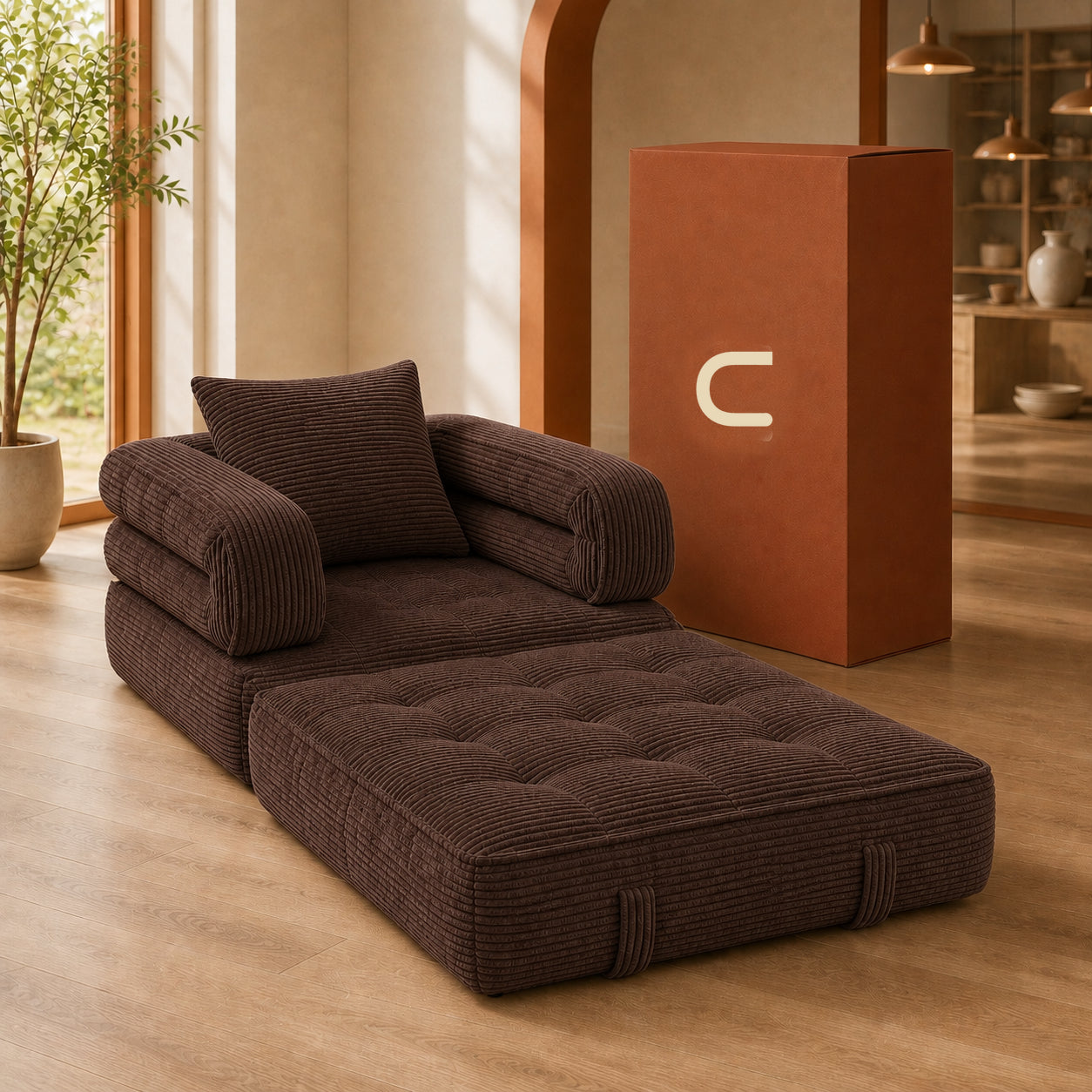 Foldable Cloud Sofa Bed — Brown