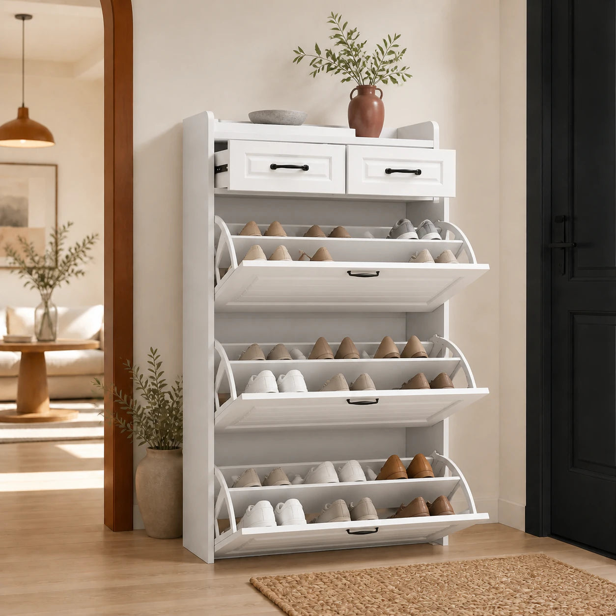 Slim Shoe Storage Cabinet — open structure