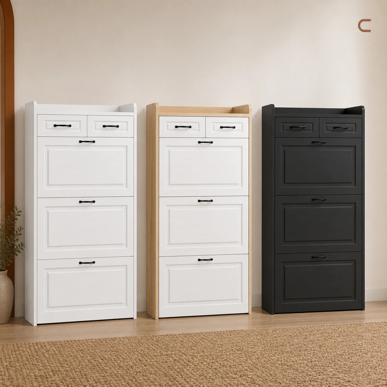 Slim Shoe Storage Cabinet — Three finishes
