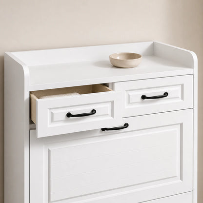 Slim Shoe Storage Cabinet — Top drawers and tray
